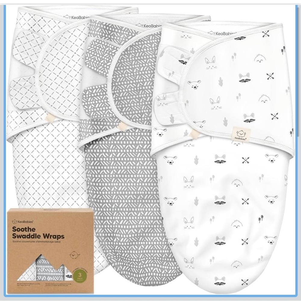 KeaBabies Soothe Swaddle Wraps in Gray and White